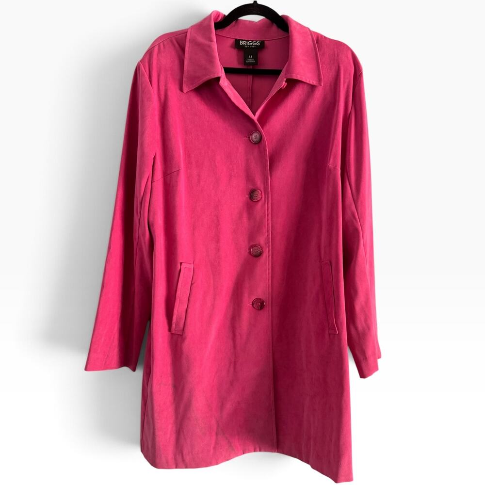Briggs Microfiber Suede Button Front Light Long Blazer Jacket Womens Size 14